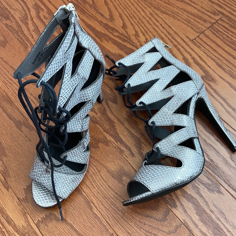 Paper Fox Peep Toe Lace Up Heels Sz 10